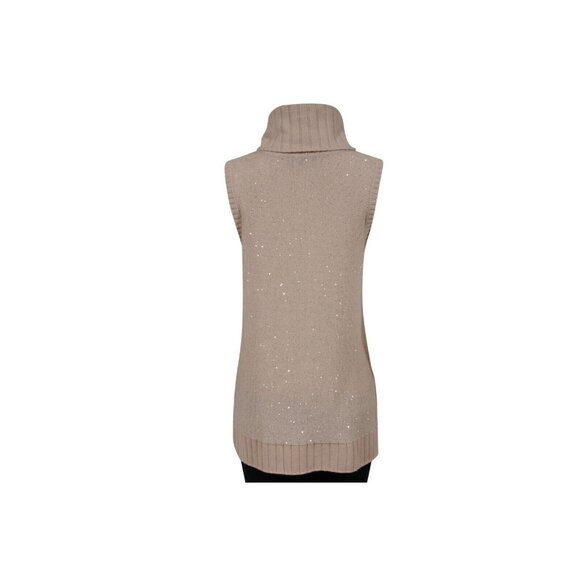 Neiman Marcus Cashmere Collection Womens Sequin Turtleneck Vest Large Beige - Picture 6 of 10